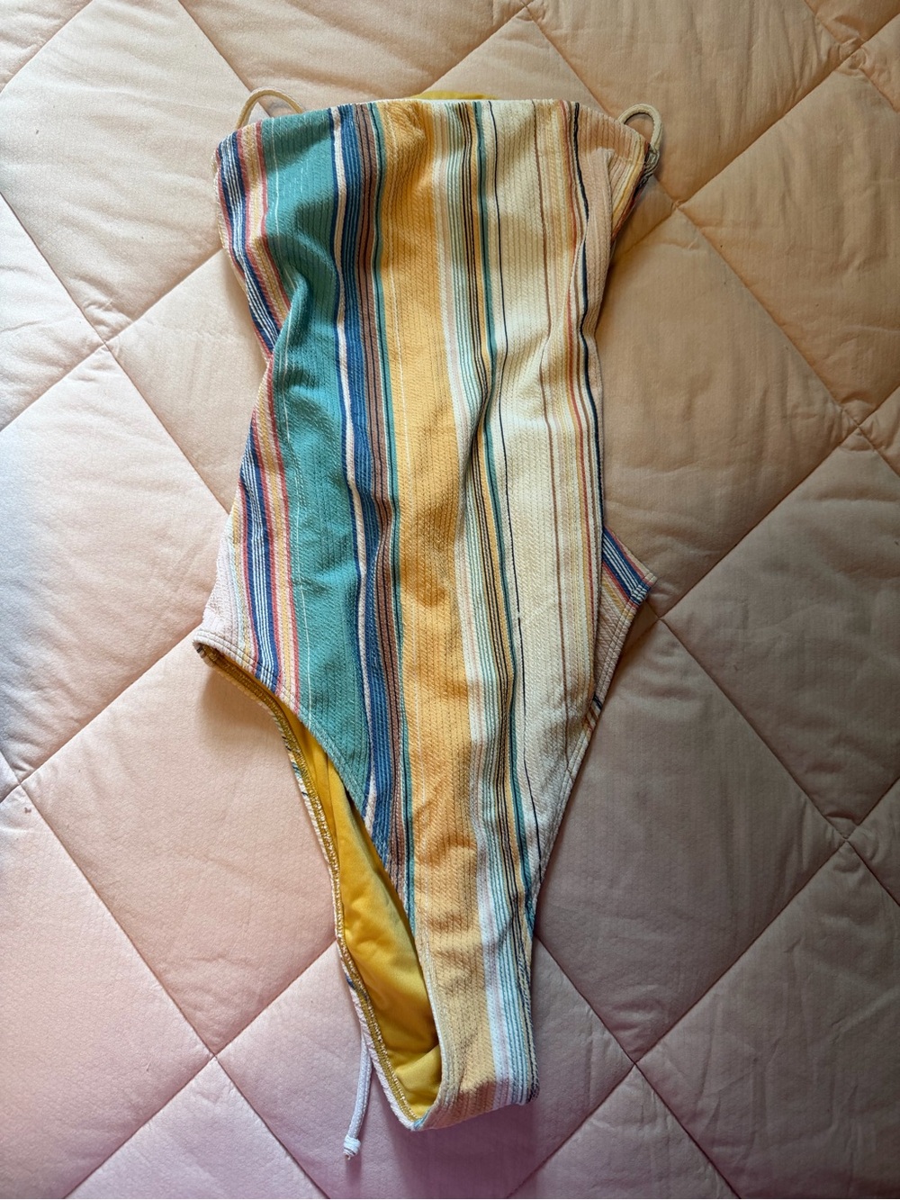 Striped One-Piece Swimsuit in Yellow, Teal & Cream